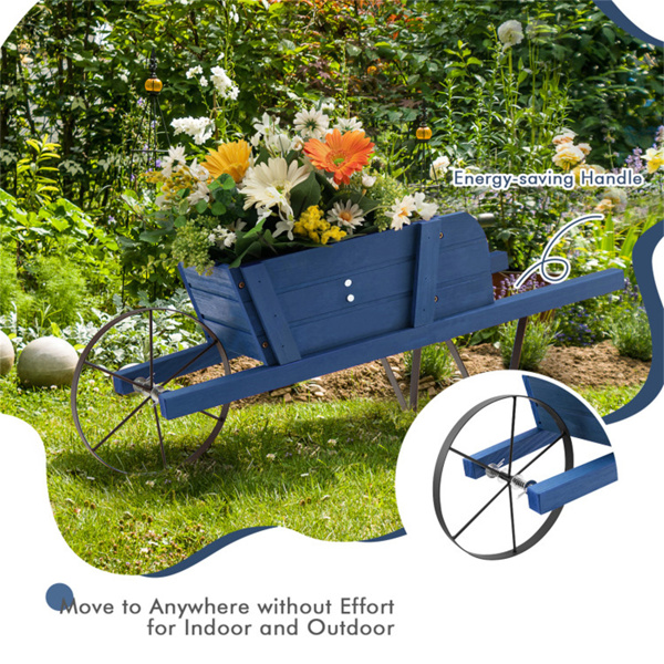 2 In 1 Wheelbarrow Planter，Wooden Wagon Planter with 9 Magnetic Accessories for Garden Yard