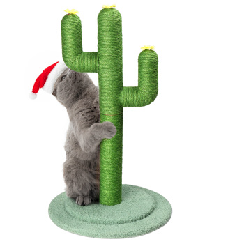 26in Cactus Cat Scratching Post, Cute Cat Scratcher with Natural Sisal Posts & Flower Toppers for Indoor Cats