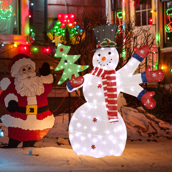 Lighted Snowman Christmas Yard Decorations, Pre-lit 2D Snowman Waving Hands with 170 LED Warm White Lights and Stakes for Xmas Outdoor Holiday Indoor Decor Lighted Holiday Displays