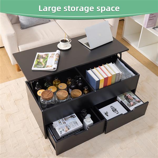 Lift-Top Coffee Table with Storage Center Tables Hidden Compartment & 2 Drawers, Sofa Table For Living Room