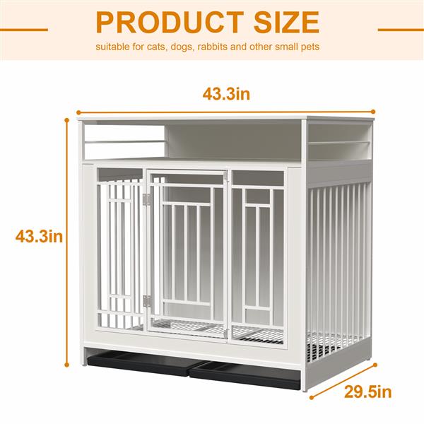 43.3 inch Dog Crate Furniture for Large Dogs,Wooden Dog Crate with Divider,Double Door Dog Kennel with Three Drawers Storages,Heavy Duty Dogs Decorative Pet House for Large Medium Dogs ,White