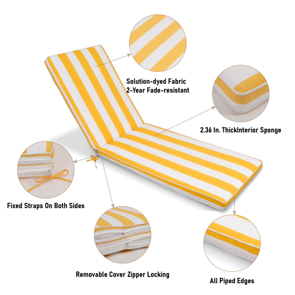 2PCS Set Outdoor Lounge Chair Cushion Replacement Patio Funiture Seat Cushion Chaise Lounge Cushion (Yellow/White Striped)  [Sale to Temu is Banned.Weekend can not be shipped, order with caution]