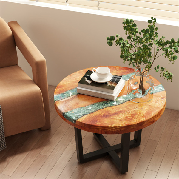 24-inch side table, round end table with epoxy top