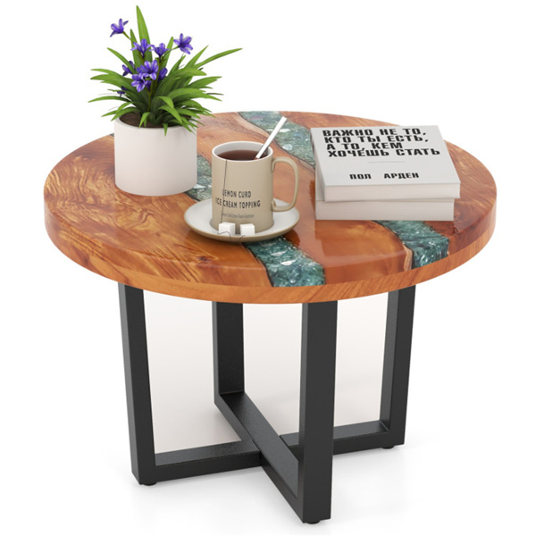 24-inch side table, round end table with epoxy top