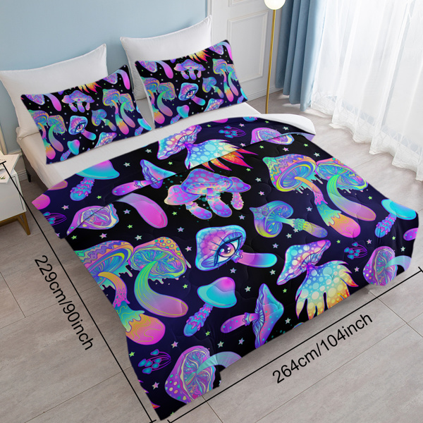 Fantasy Mushroom Duvet Cover Set Bedding Set Predatory Dinosaur Ultra Soft Comforter Cover Set Decorative 3 Piece Duvet Cover With 2 Pillow Shams Queen Size