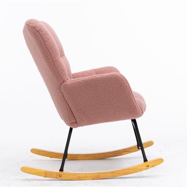 Mid Century Modern Teddy fabric Tufted Upholstered Rocking Chair Padded Seat for Living Room Bedroom,Pink