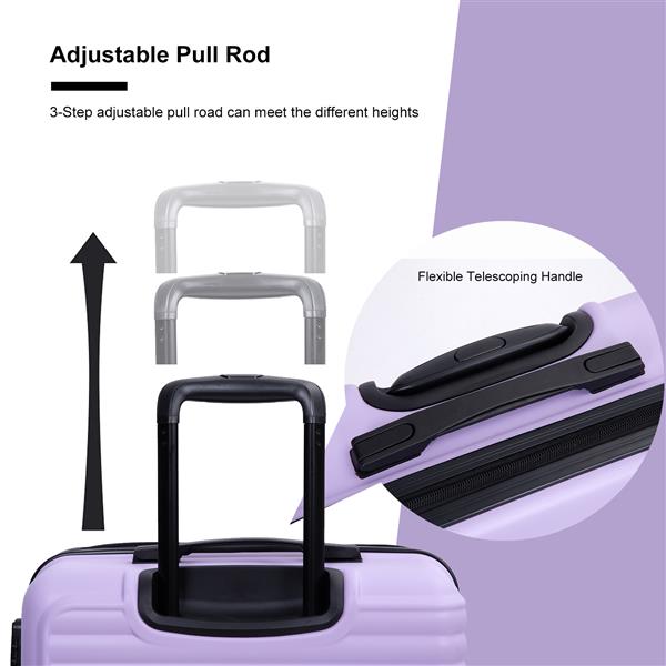 3 Piece Luggage Sets ABS Lightweight Suitcase with Two Hooks, Spinner Wheels, TSA Lock, (20/24/28) Lavender Purple