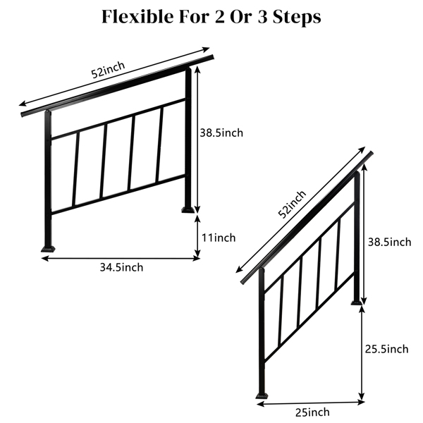 Artisasset Matte Black Outdoor 3 Level Iron Handrail