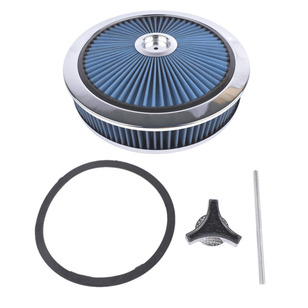 14" x 3" Round Blue Air Cleaner Kit Super Flow Washable with Chrome Lid for Chevrolet