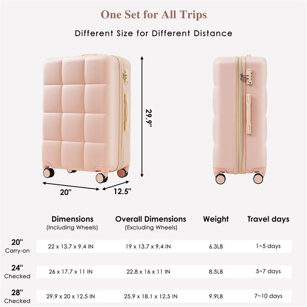 Luggage Sets 4 Piece, 20-inch with USB Port, Expandable ABS Durable Suitcase with Travel Bag,  Cup Holder, ABS Hard Shell Luggage with Spinner Wheels, pink