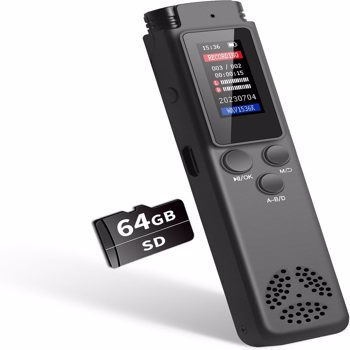 64GB Digital Voice Recorder Voice Activated Recorder for Lectures Meetings, Audio Recorder with Playback, Password, Variable Speed, Tape Recorder USB Charge, MP3 