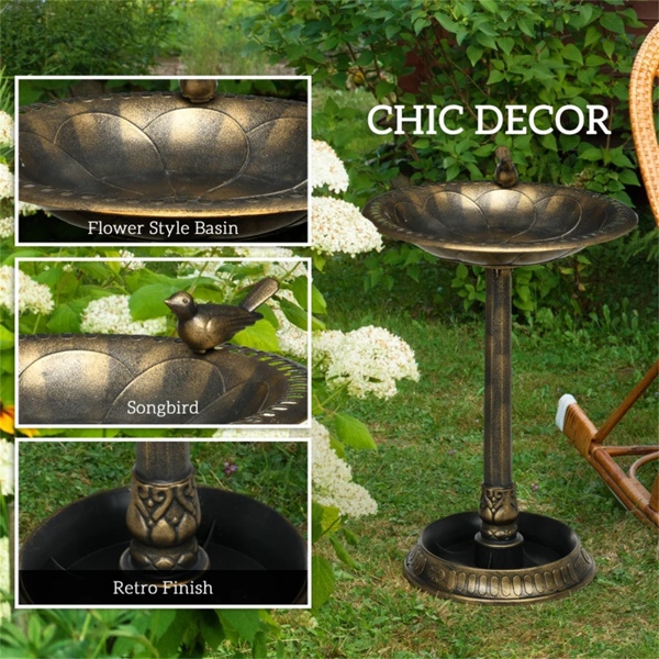 28 "bird bath feeder with flowerpot base, bronze 