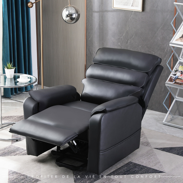 Elektrisch verstellbarer Relaxsessel, Moderne Leder Lounge Sessel, Elektrisch verstellbare Sessel mit 150 Grad Neigung (Schwarz)