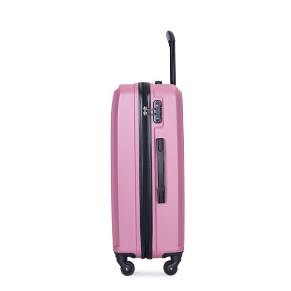 3 Piece Luggage Sets ABS Lightweight Suitcase with Two Hooks, Spinner Wheels, TSA Lock, (20/24/28), Pink