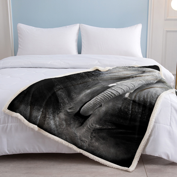 3D Elephant Printed Sherpa Fleece Blanket for Couch Sofa Bed Soft Cozy Fuzzy Black Galaxy Elephant Gifts for Women Adults 150X200cm