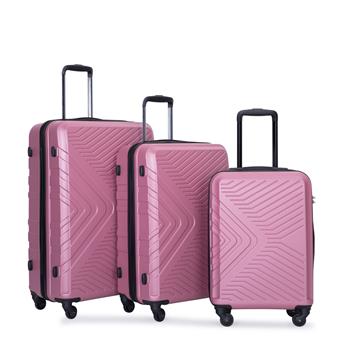 3 Piece Luggage Sets ABS Lightweight Suitcase with Two Hooks, Spinner Wheels, TSA Lock, (20/24/28), Pink