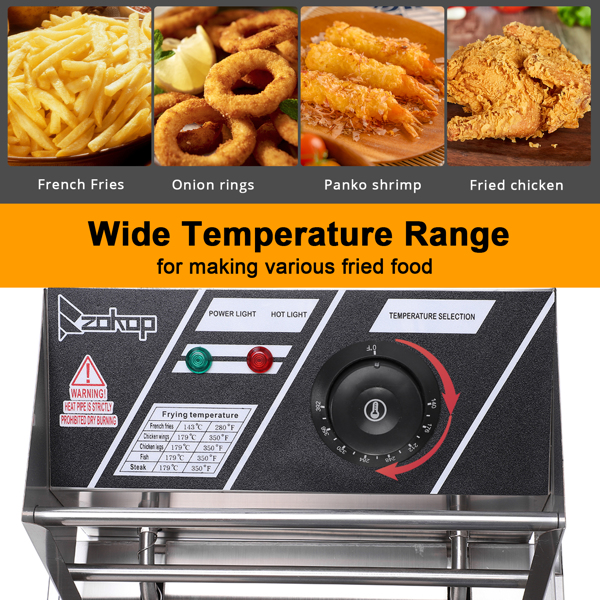 【Old Code：63547397】EH81 2500W MAX 110V 6.3QT/6L Stainless Steel Single Cylinder Electric Fryer US Plug