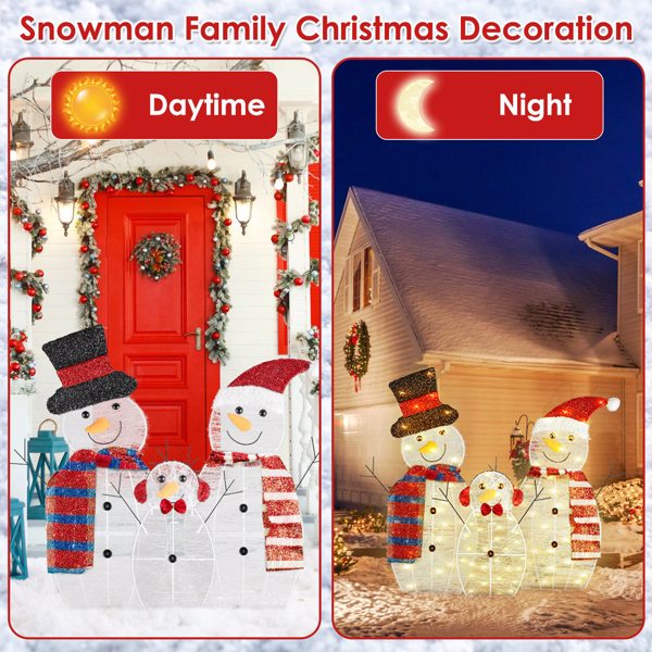  3-Piece 2D Outdoor Snowman Christmas Decorations Yard, 30 inch Pre Lit Snowman Family with Led Lights Outside Indoor Holiday Lighted Christmas Decor for Lawn