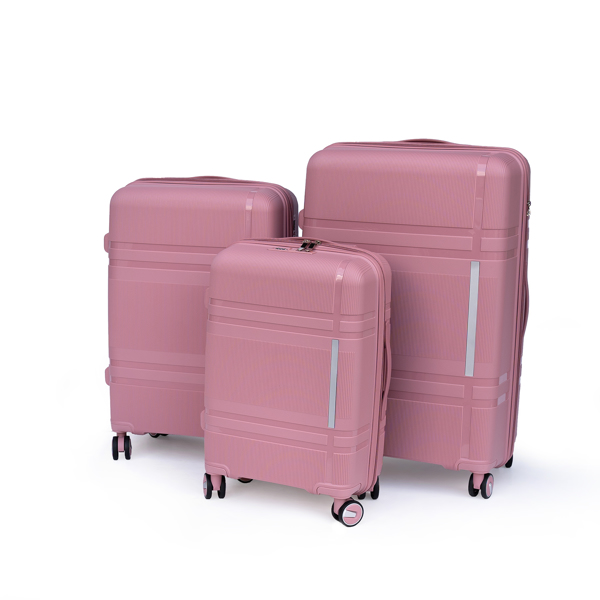 3 Piece Luggage Sets PP Lightweight Suitcase with Two Hooks, Spinner Wheels, (20/24/28) 2307  pink