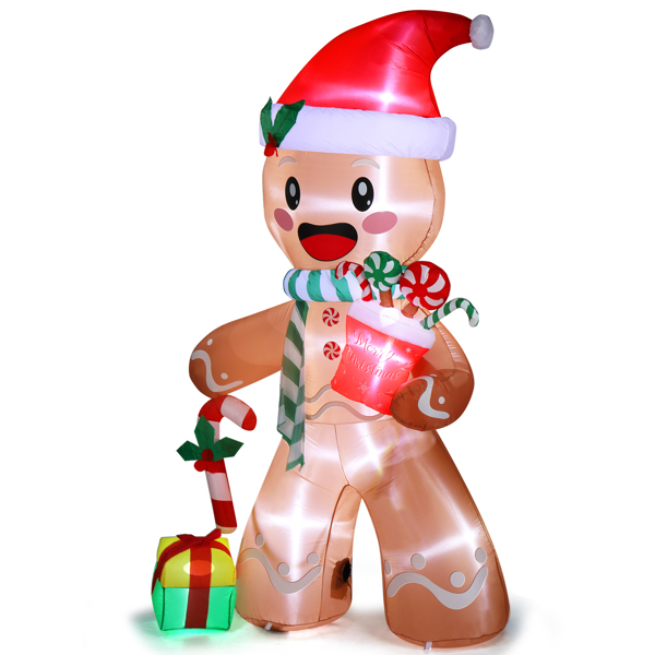 7.9 FT Lighted Christmas Inflatable Decoration, Inflatable Gingerbread Man Outdoor Decoration, Funny Blow Up Yard Decorations with Built-in LED Lights for Holiday Party Front Yard Lawn Garden Decor