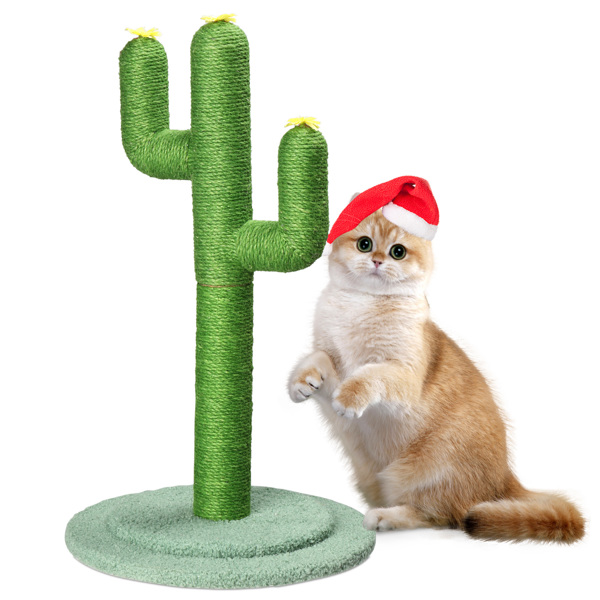 26in Cactus Cat Scratching Post, Cute Cat Scratcher with Natural Sisal Posts & Flower Toppers for Indoor Cats