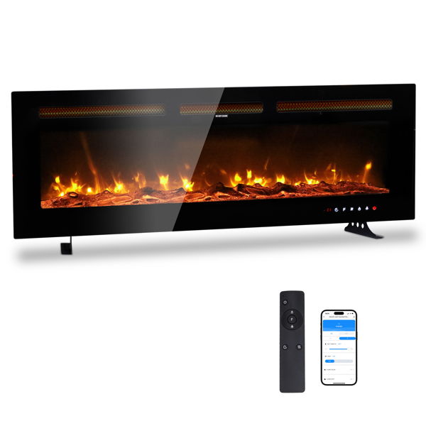 ZOKOP 50" Smart WiFi Electric Fireplace Insert, 1500W Wall Recessed/Mounted, Freestanding Fireplace Heater with Remote Control, 12 Color Adjustable Flames, Thermostat, 8H Timer, 5 Brightness Settings