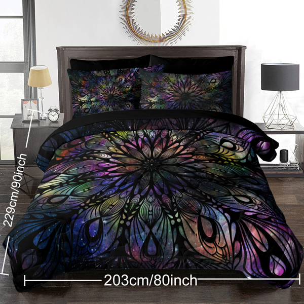 Colored Mandala Flowers Pattern Comforter Set 8PCS King Size Soft Bedding Set - 1 Comforter，1 Pilow Cover，1 Flat Sheet，1 Fitted Sheet，4 Cushion Cover