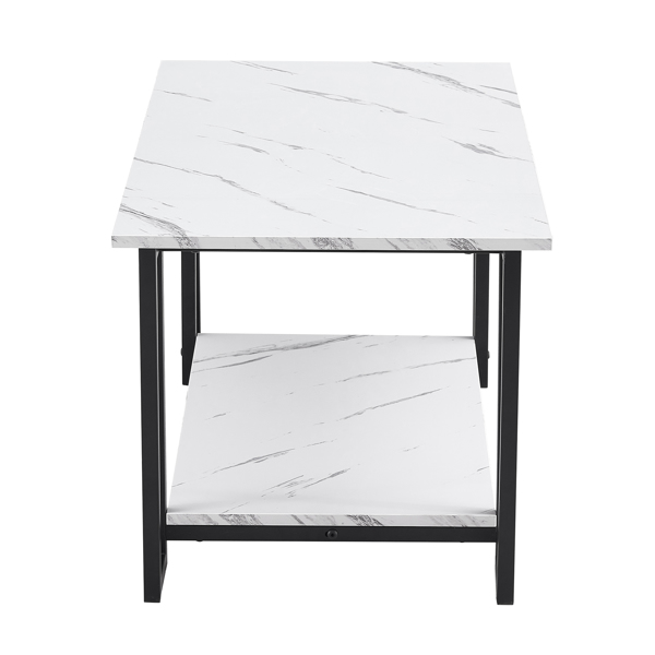 Coffee Table, 2 Layers 1.5cm Thick Marble MDF Rectangle 39.37" L Tabletop Iron Coffee Table , Dining Room, Coffee Shop, Resterant, White Top, Black Leg 