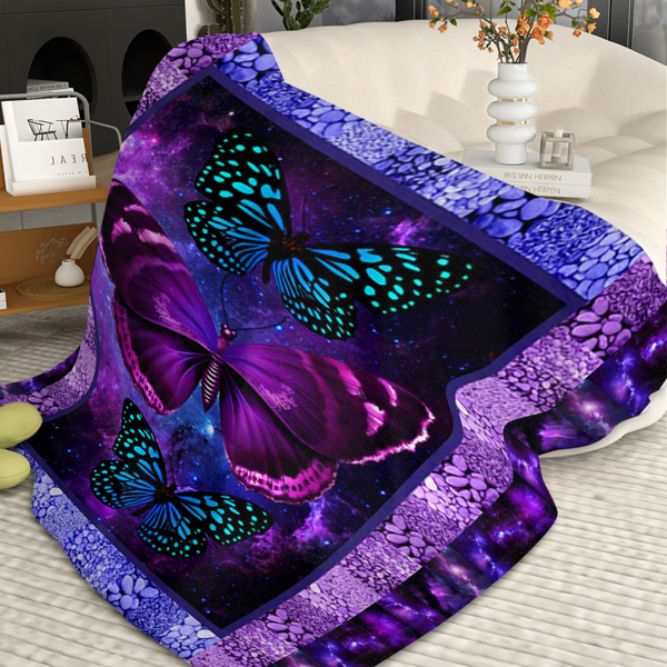 Butterfly Printed Flannel Blanket - Soft, Warm, and Lightweight Throw for Couch, Sofa, Office, Bed, Camping, and Travel - Multi-Purpose Gift for All Seasons with Versatile Design 30*40 inches