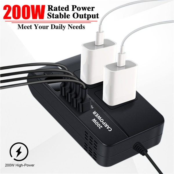 Multi Bulton Socket Car Inverter Mulifunctional Car Power Converter Socket -12V To 220V