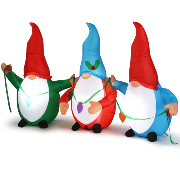 6.6 FT Lighted Christmas Inflatable Decoration, Inflatable Three Christmas Gnomes Elves, Funny Blow Up Yard Decorations with Built-in LED Lights for Holiday Party Front Yard Lawn Garden Decor