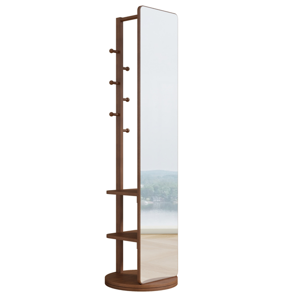 Full-length mirror solid wood + rubber wood + glass, 65.7*17.7in(mirror width:13.7in) Large mirror for viewing the whole body, easy to dress and tidy up and place in the bedroom/living room (Walnut) 