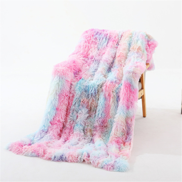 Tie Dye Soft Fluffy Rainbow Faux Fur Throw Blanket for Home 50"x63" Long Shaggy