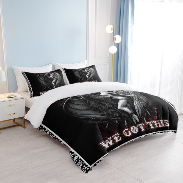 3pcs Soft and Comfortable Death and Angel Print Duvet Cover Set for Bedroom and Guest Room - Includes 1 Duvet Cover and 2 Pillowcases (Core Not Included) Full Size