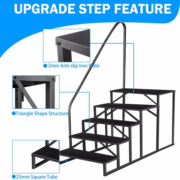 5 Stufen Leitern mit Griff, RV Trittleiter Haustiertreppe, Standtreppe Hocker Kinder aus Stahl Max 300kg, Haushaltsleiter für Spa/Hof/Mobile Home