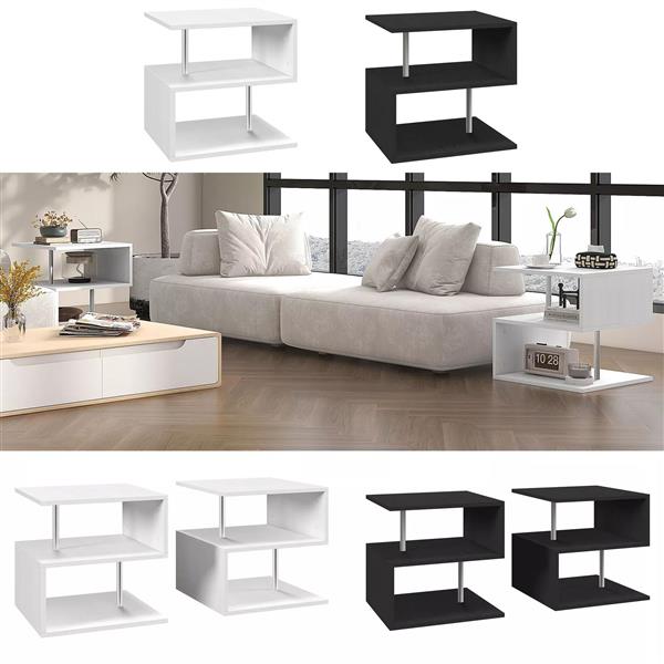 Coffee Tables for Living Room Modern Black Coffee Table with S-Shaped 3 Tiers Open Storage Shelf Matte Center Sofa Tea Table  for Home Office Furniture white 19.70" Tall