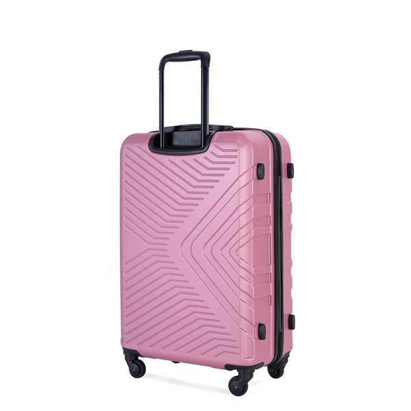 3 Piece Luggage Sets ABS Lightweight Suitcase with Two Hooks, Spinner Wheels, TSA Lock, (20/24/28), Pink