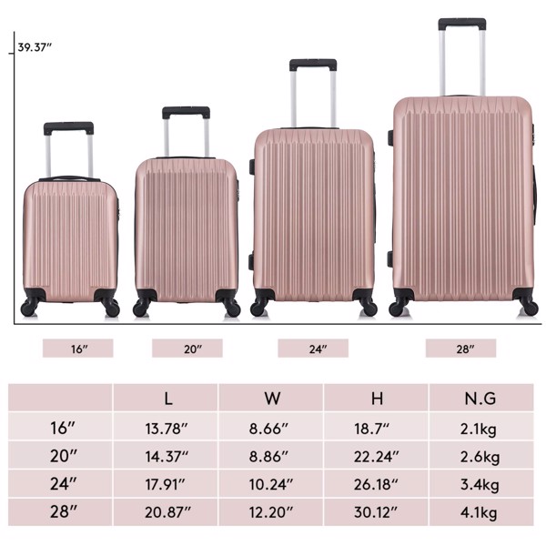 5 Piece Set Luggage Sets Suitcase ABS Hardshell Lightweight Spinner Wheels (16/20/24/28 inch) 