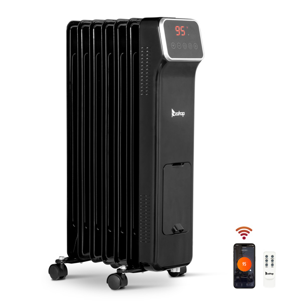 ZOKOP Smart Oil Filled Radiator Heater with WiFi, 1500W Portable Electric Space Heater with Adjustable Thermostat, Overheat and Tip-Over Protection, 24H Timer, for Indoor Bedroom Office Home, Black