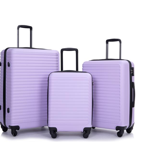 3 Piece Luggage Sets ABS Lightweight Suitcase with Two Hooks, Spinner Wheels, TSA Lock, (20/24/28) Lavender Purple