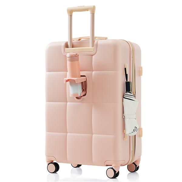 Luggage Sets 4 Piece, 20-inch with USB Port, Expandable ABS Durable Suitcase with Travel Bag,  Cup Holder, ABS Hard Shell Luggage with Spinner Wheels, pink