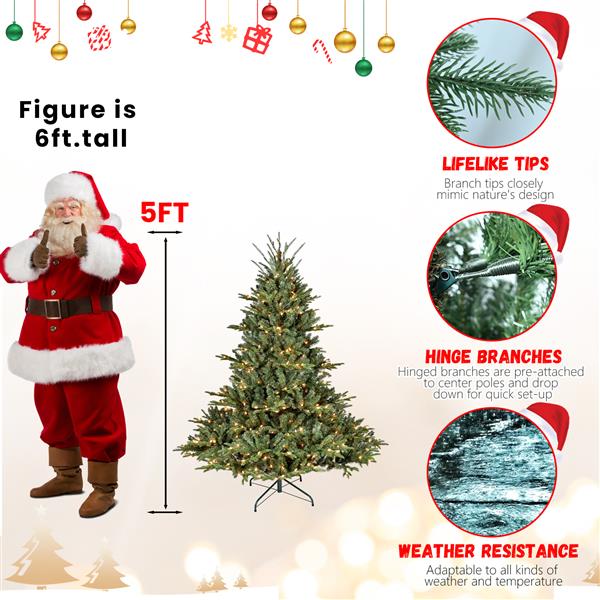 8FT Christmas Tree Simulate Nature Advanced Materials Premium Hinged Spruce Artificial Douglas Firs Tree, Christmas Holiday Party Atmosphere Decoration New Year Celebration PE + PVC Xmas Tree