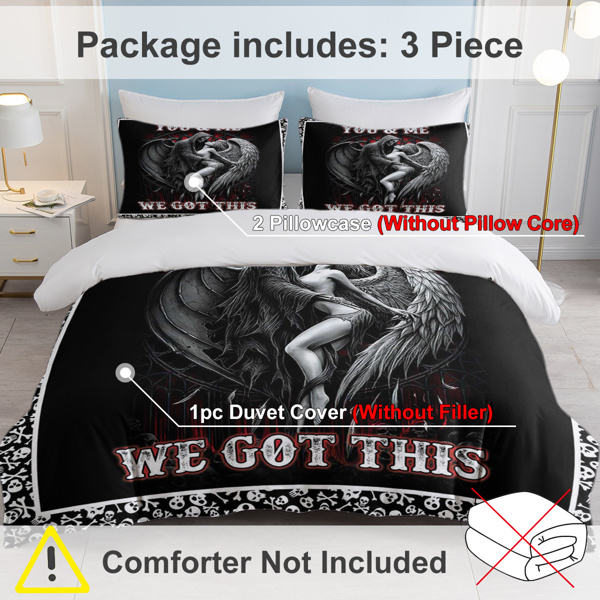 3pcs Soft and Comfortable Death and Angel Print Duvet Cover Set for Bedroom and Guest Room - Includes 1 Duvet Cover and 2 Pillowcases (Core Not Included) Full Size