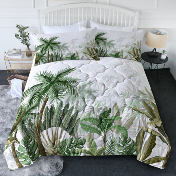 3 Pieces Coconut Tree Comforter Set Queen Size for Home Bedroom Banana Tree Bedding Set Down Alternative