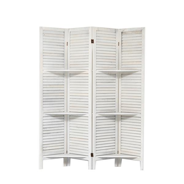 Room Divider 4 Panel, White Room Divider with Shelves, Wall Room Dividers and Folding Privacy Screens, Portable room partitions and dividers for Bedroom, Home Office, Studio (White)