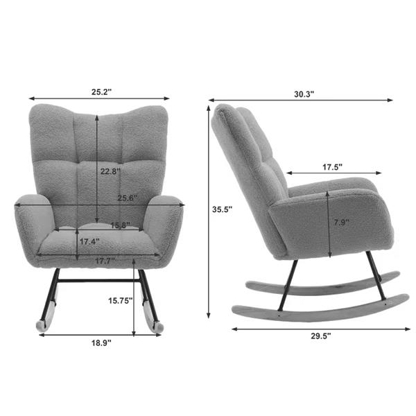 Modern Nursery Rocking Chair Upholstered Glider Chair with High Backrest Rocker Accent Armchair with Solid Wood Legs for Nursery Bedroom Living Room Teddy(dark green)