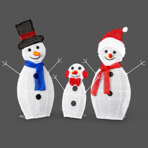 Lighted Snowman Christmas Yard Decorations, Set of 3 Pre-lit 2D Snowman Family with 80 LED White Lights and Stakes for Xmas Outdoor Holiday Indoor Decor Lighted Holiday Displays