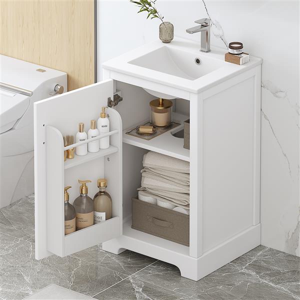 20" Bathroom Vanity with Sink, Bathroom Cabinet with Soft Closing Door, Storage Rack and Adjustable Shelve, White