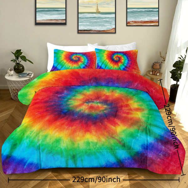 Tie Dye Comforter Set Full Size Rainbow Bedding for Girls 3 Piece Boho Colorful Fluffy Quilt Set for Teen Kids 3pc Tie Dye Bedspreads (Orange Blue Green) （Maybe Shipment from FBA）