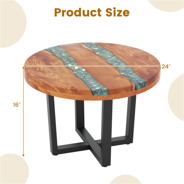 24-inch side table, round end table with epoxy top